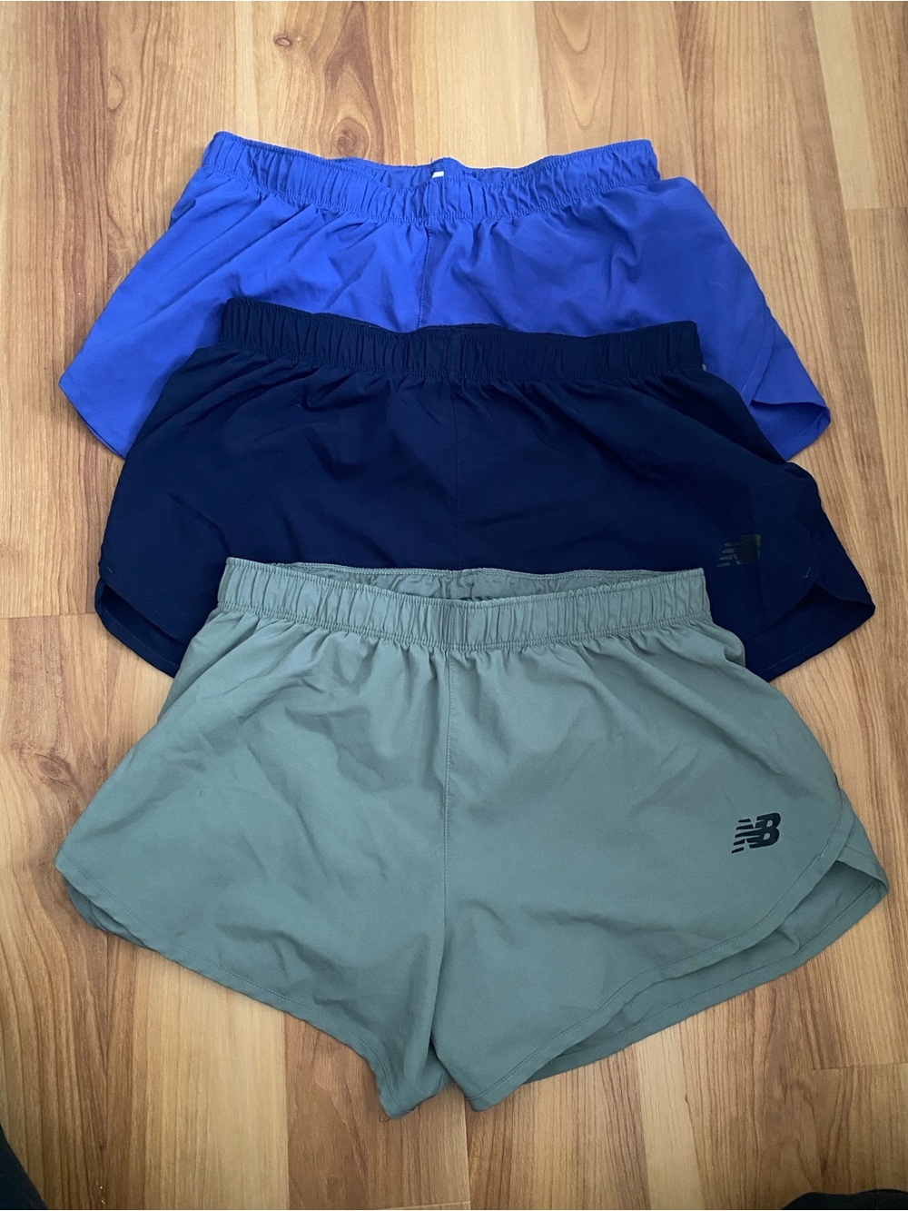 New Balance Women's Athletic Shorts Trio - Royal Blue, Navy, Sage